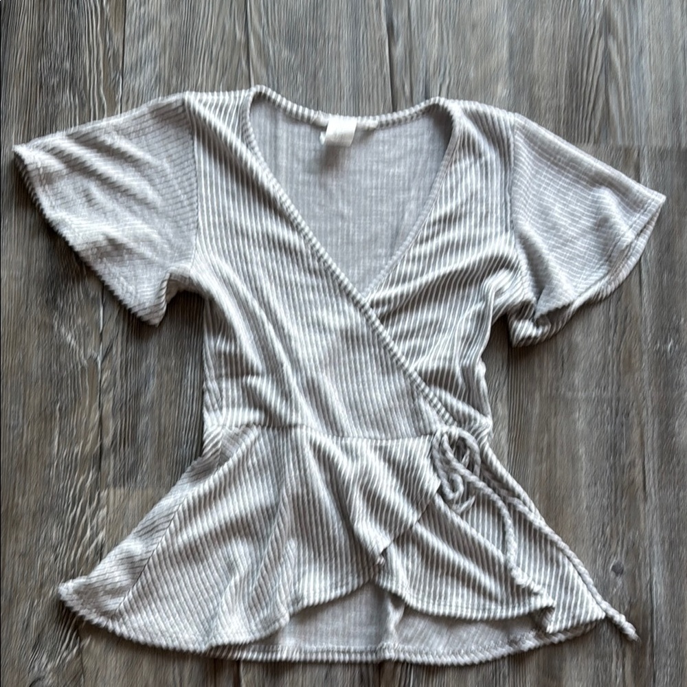 Caution To The Wind Gray Wrap Blouse
